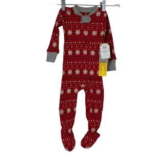 Honest Baby Pajama Size 18 Months Red Fair Isle Snowflake Organic Cotton Footed